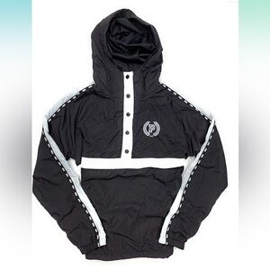 VS Pink(J)Women’s Half Snap Funnel Neck Hood Anorak Jacket Sz M/L Black EUC